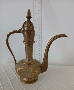 Vintage 1960’s Indian Brass Hand Carved Tea Pot (9") with Hinged Lid