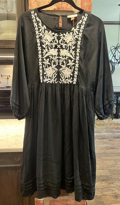 NWT Knox Rose Black White Embroidered Mini Peasant Boho Babydoll Dress M Gauzy