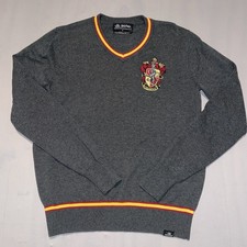 Harry Potter Gryffindor V-Neck Knit Embroidered Sweater Unisex Sz S Gray