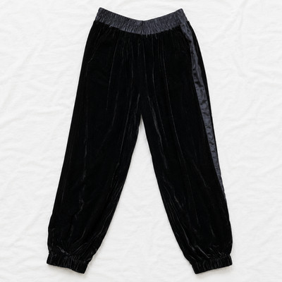 Rebecca Taylor Velvet Jogger Pants | Sz 6 Black Silk Trim | Pull On EUC