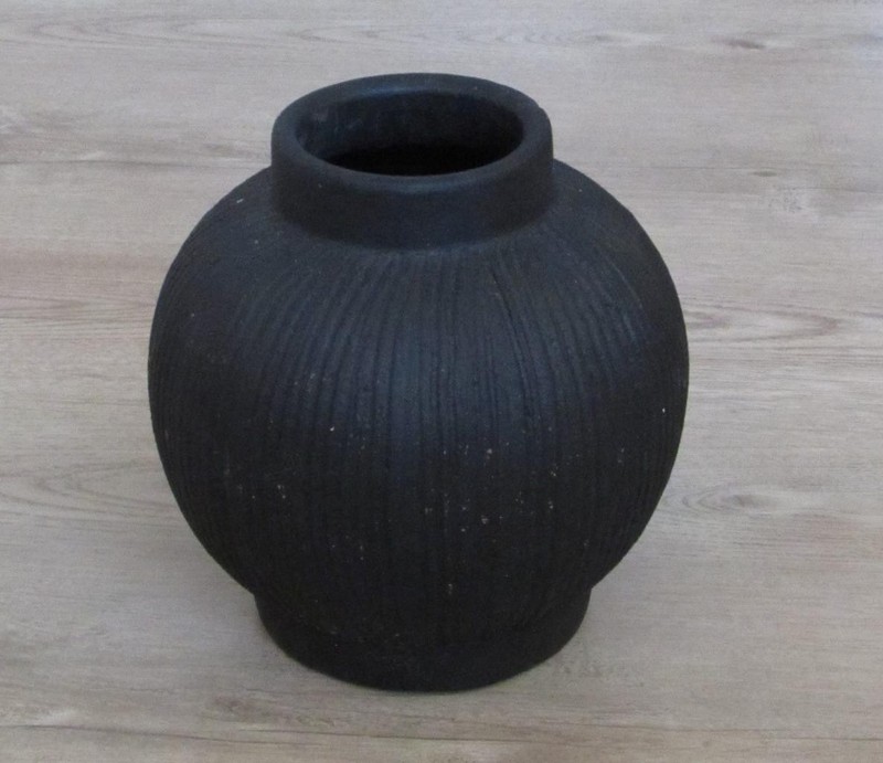Threshold Studio McGee Black Ribbed Ceramic Vase 7.25"H