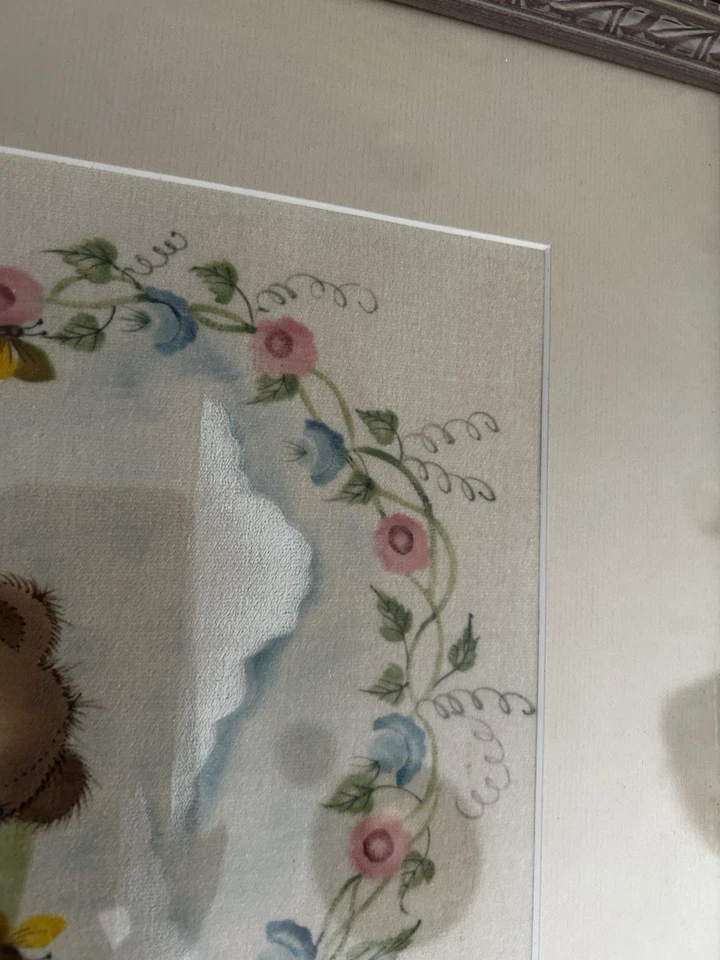 Arte de pared vintage firmado con marco de osos rosas y azules decoración guardería infantil/bebé Foto 4 de 4