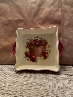 Casserole Dish 9 3/4'' by 7'' by Huabo Red Apples Handles Baking
