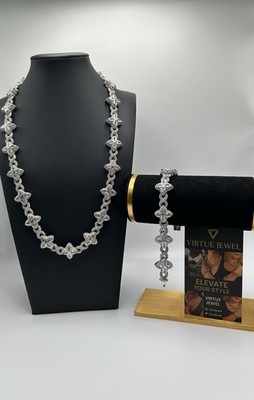 Virtue Jewel Silver Tone Necklace and Bracelet Set