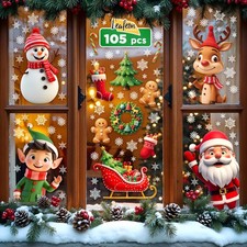Christmas Window Clings for Glass Windows, Holiday Window Decals Reusable Dec...