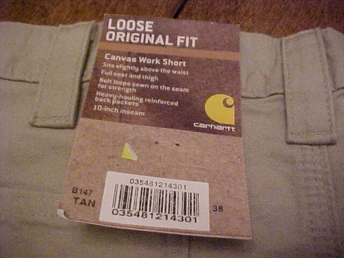 NWT CARHARTT MEN'S TAN SHORTS LOOSE ORIGINAL FIT CANVAS WORK SHORT SIZE 38 - Bild 6 von 7
