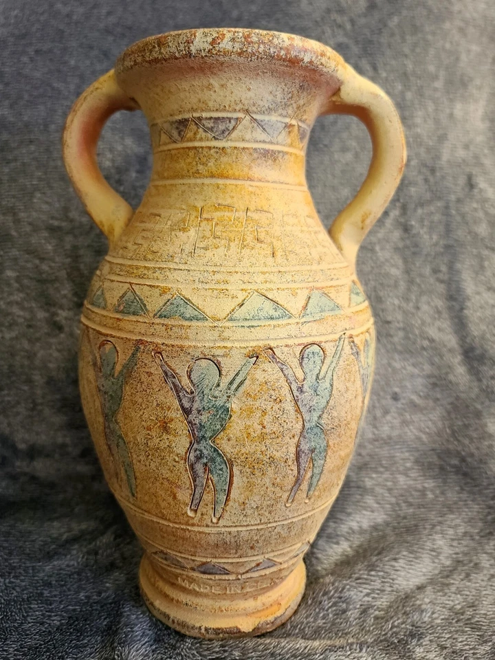 EINZIGARTIGE verzierte & verwitterte TERRA COTTA Doppelhenkel VASE, 11" hoch - Bild 4 von 4