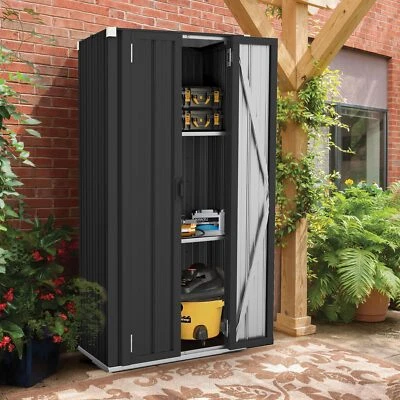 AECOJOY Storage Cabinet Waterproof w/Shelve Lockable Metal Outdoor Garden Shed Organizer