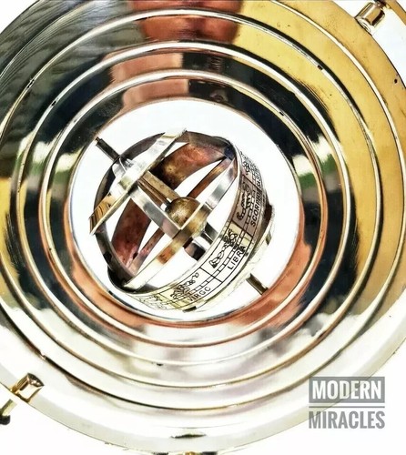 Nautisch Glänzend Messing Armillarsphäre Welt Globus Metall Basis Büro Gift Für - Bild 5 von 6