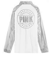 Victoria's Secret PINK Snap Front Coaches Jacket White Silver Foil M Nwt