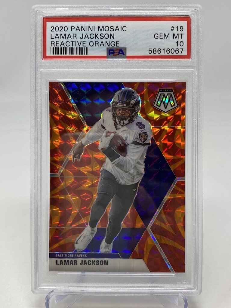 2020 Panini Mosaic Lamar Jackson Reactive Orange - PSA 10 view 4