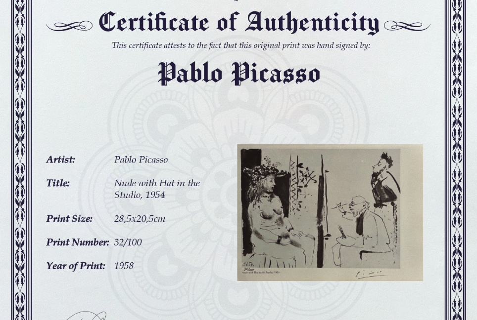 Original Pablo Picasso signed lithograph, coa and appraisal Original Pablo Picasso signed lithograph, coa and appraisal