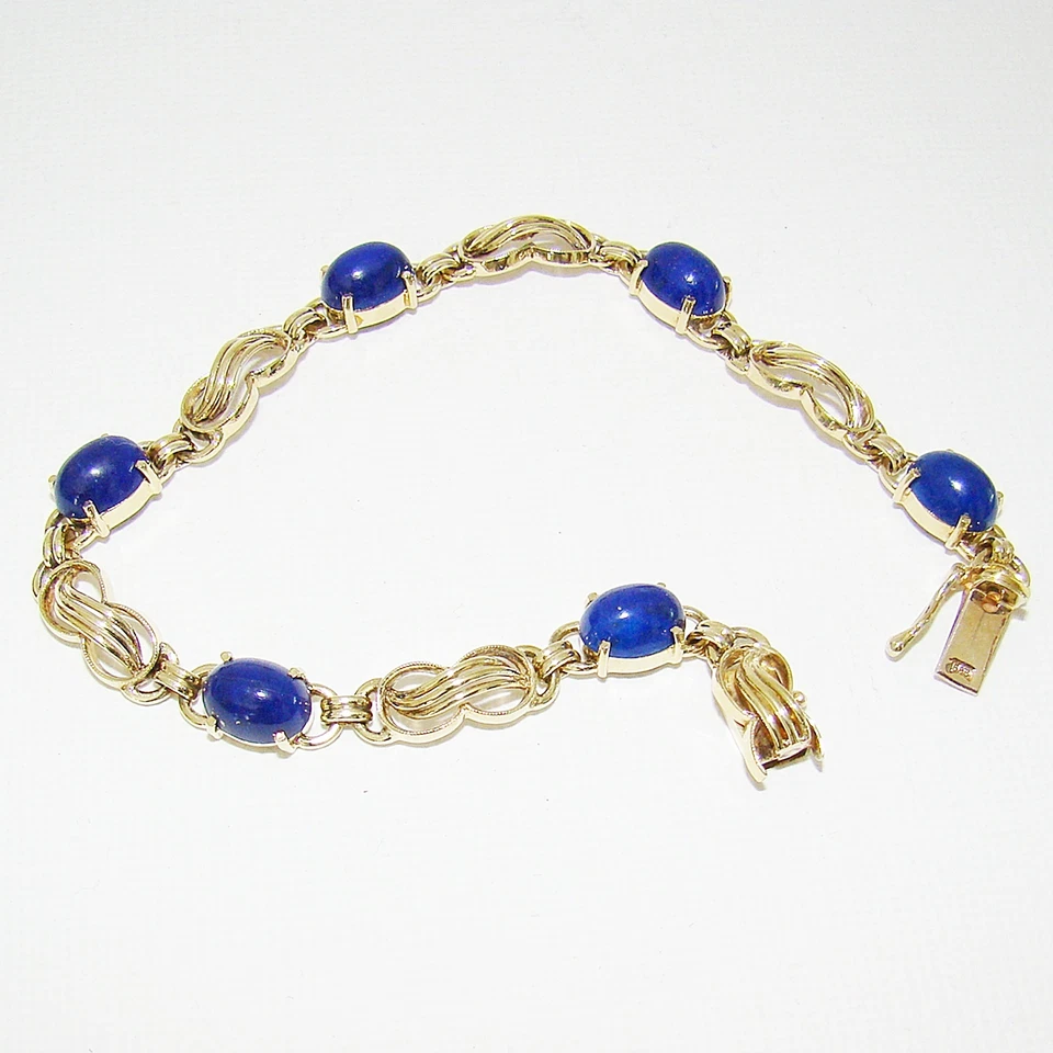 Armband Gold 585er Lapis Lazuli Goldarmband 14 kt Armkette Goldschmuck - Bild 4 von 4