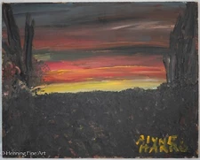 Beautiful Alyne Harris Folk Oil Painting Naive Florida Dark Sunset Landscape