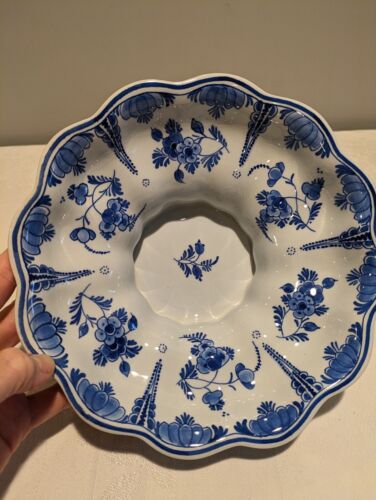 Vintage Royal Delft Pedestal Footed Bowl 8 1/2"dia Blue & White - Afbeelding 1 van 14