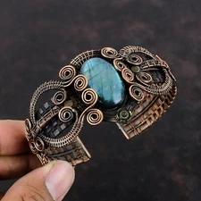 Labradorite Jewelry Copper Gift For Friend Wire Wrapped Adjustable Bangle