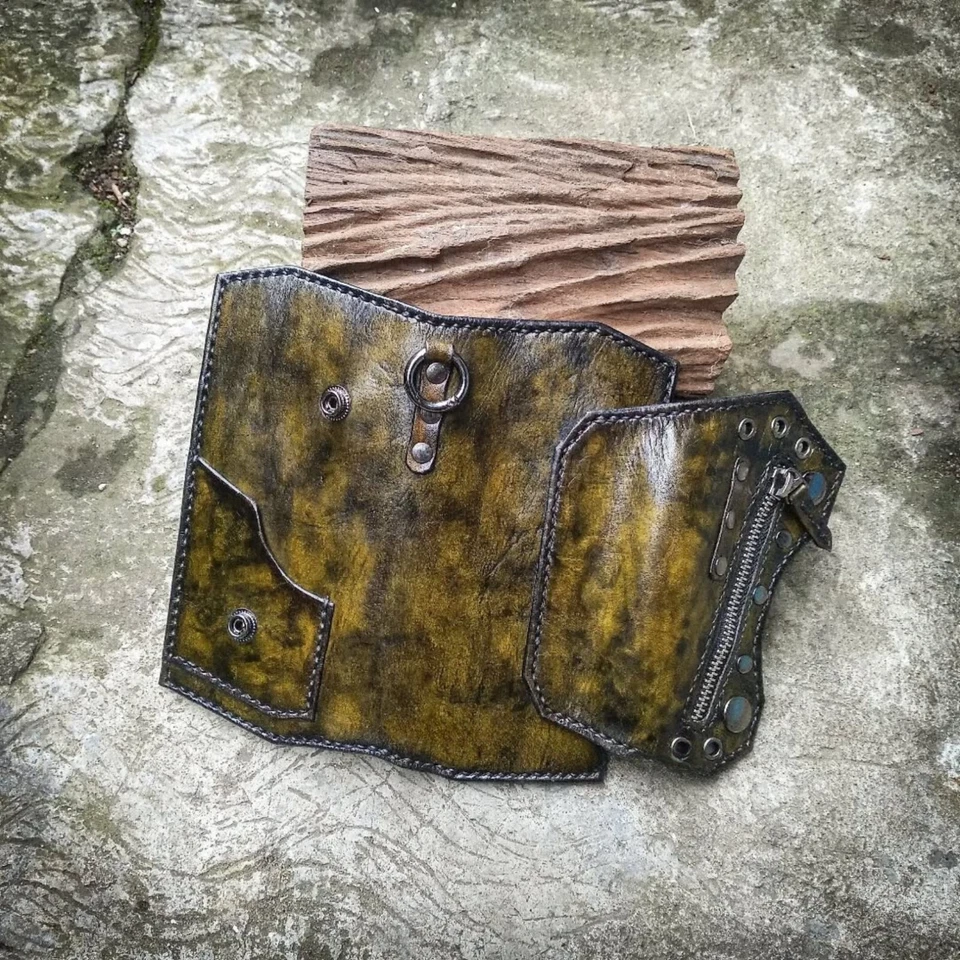 Cartera de cuero única, billetera larga de motorista, billetera con cremallera, billetera de camionero Foto 3 de 4