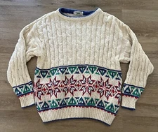 Blarney Woolen Mills Women’s Crew Neck Pullover Fair Isle Cable Knit Sweater M/L