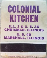Colonial kitchen Marshall Illinois vintage matchbook full unstruck superior  