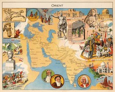 Mappa decorativa metà secolo della penisola arabica, Persia, India poster arte da parete