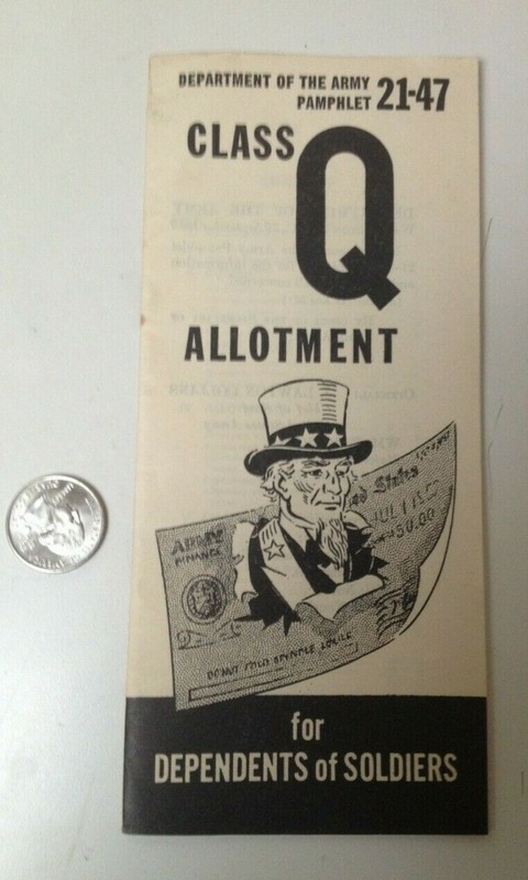 1952 Class Q Allotment for Dependant of Soldiers Dept of Army Pamphlet 21-47