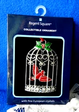 Regent Square Ornament  European Crystals Enameling Cardinal in Cage