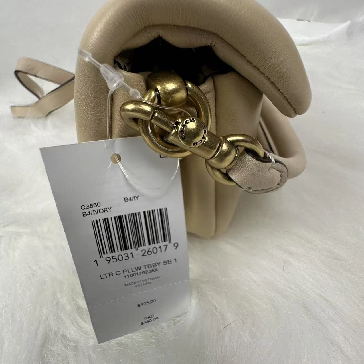 Borsa Coach Pillow Tabby tracolla tracolla 18 in nappa avorio C3880 nuova con etichetta