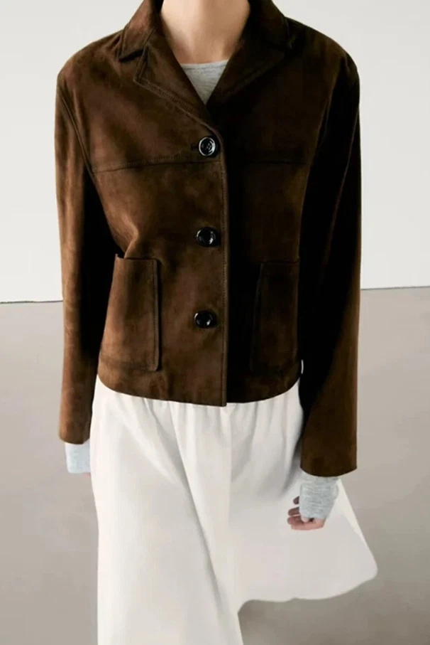 Massimo Dutti Inspired 女式麂皮绒皮革短外套 | 豪华设计师... — 第 2/4 张图片