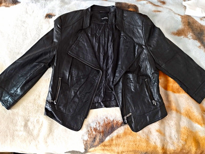 TAIFUN Damen Biker Lederjacke schwarz kurz Reißverschluss Taschen Gr. M
