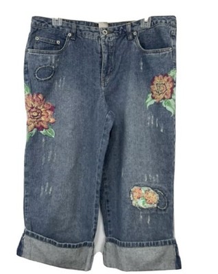 Limited Too Jeans Juniors 18.5 Cropped Floral embroidered Rolled Capri Stretch