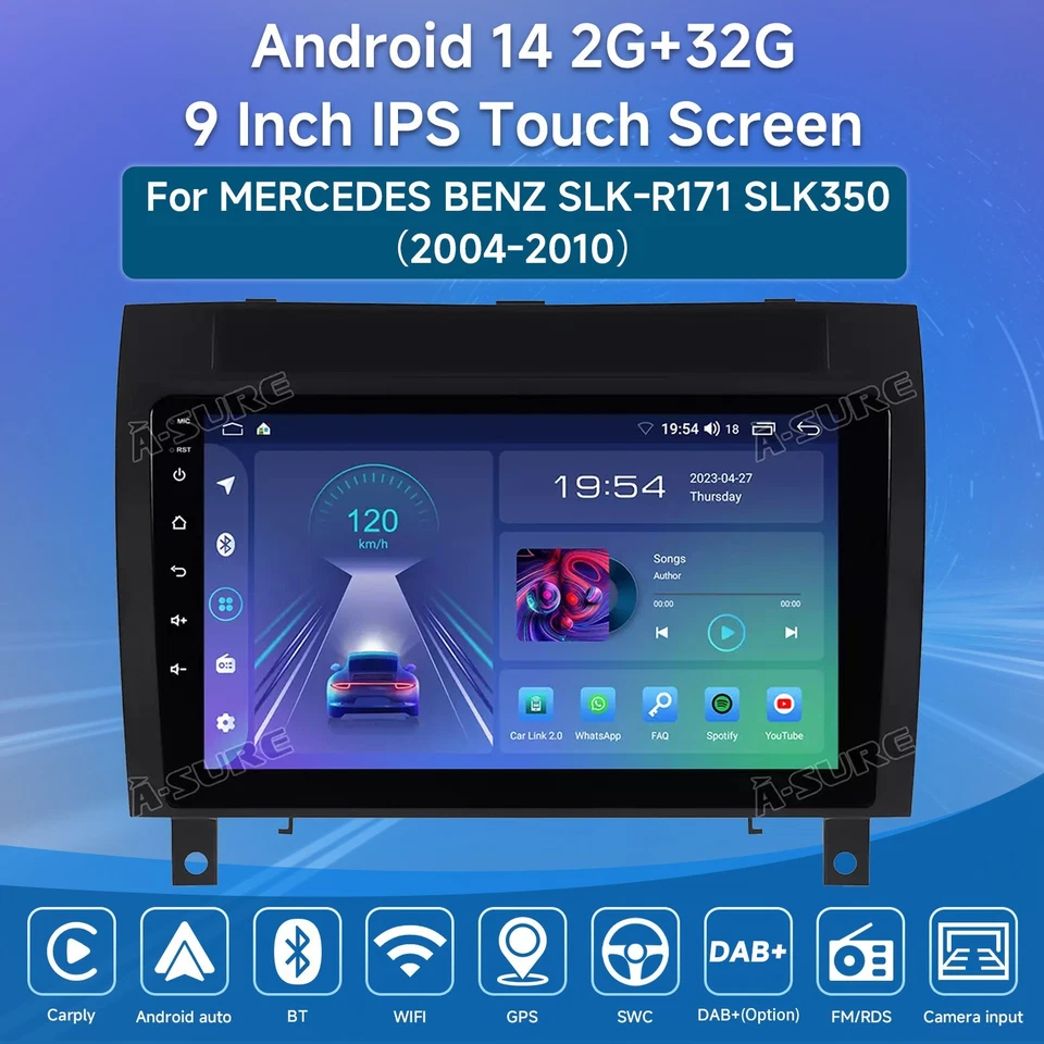Para MERCEDES BENZ SLK-R171 SLK350 9" Android 14 Coche GPS Radio Estéreo CarPlay 32G Foto 3 de 4
