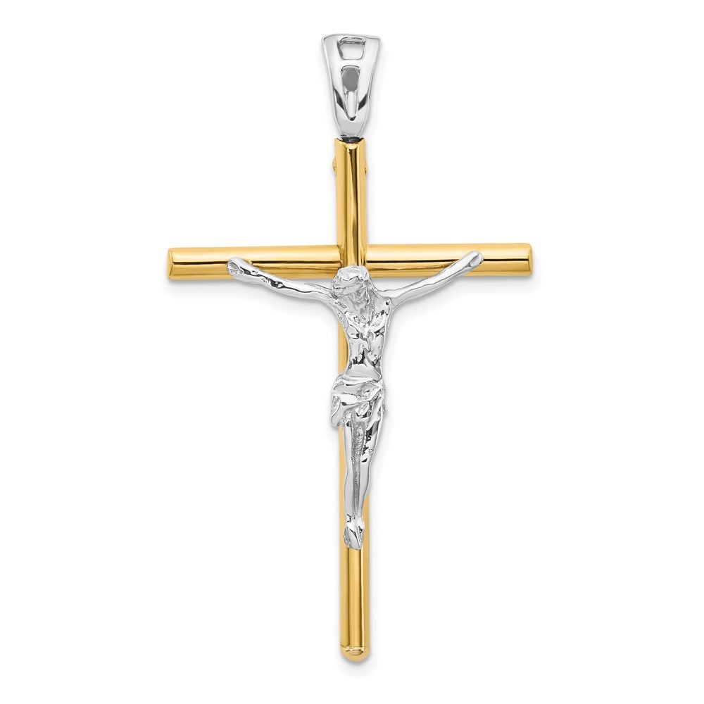 14K Two-tone Gold Crucifix Pendant L-1.8 Inch, W-1.07 Inch 4.25gm