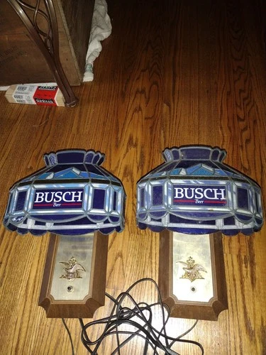 BUSCH BEER SIGN LIGHT VINTAGE NON MOTION WALL SCONCE TIFFANY STYLE STAIN GLASS