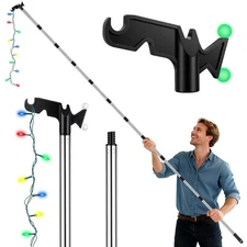 3-15 Ft Christmas Light Hanger Pole with Night Glow Utility Hook, Extension P...
