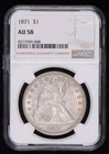 1871 Liberty Seated Silver Dollars NGC AU-58