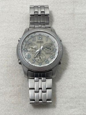 CASIO OVERLAND OVW-600 Wave Ceptor men Solar Qz Silver White Watch