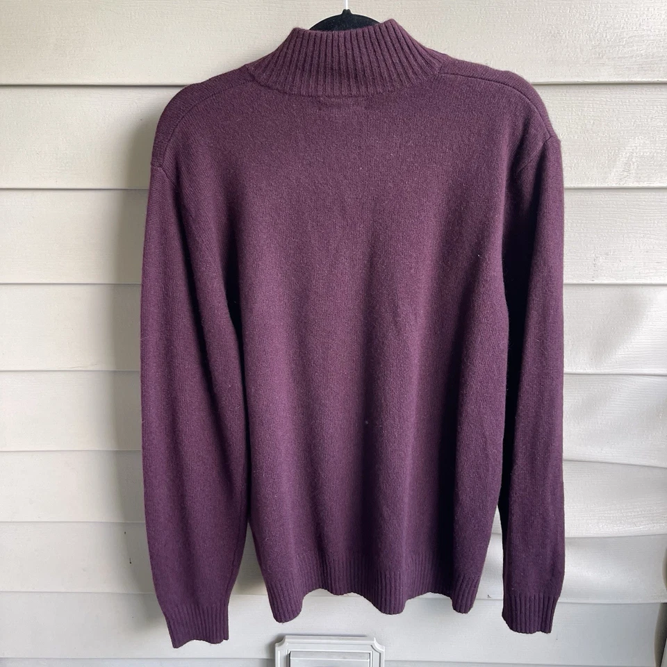 Lands' End Wool Cashmere Henley Mock Neck Sweater Purple Men's L Preppy Office - Image 2 of 4