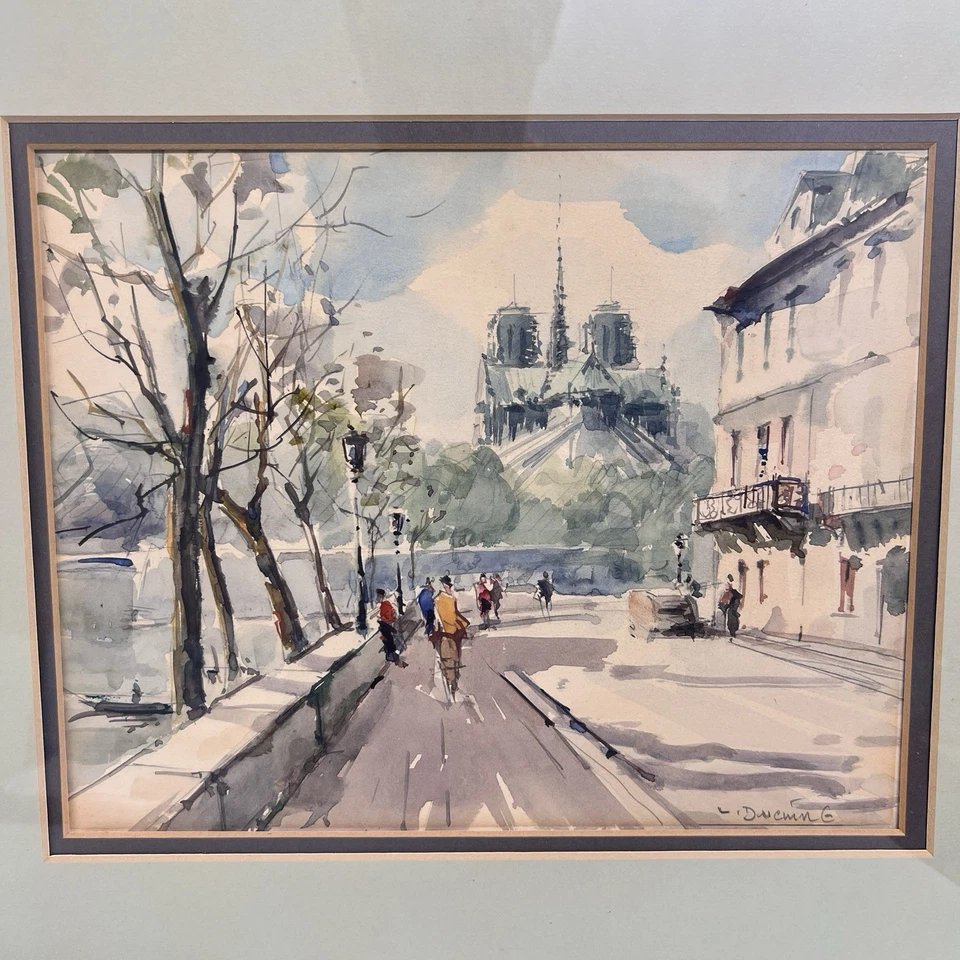Pair Original MCM Paris scene watercolor by Lucien Ducuing (French 1896-1958) - Image 3 of 4