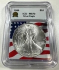 1986 $1 American Eagle ICG MS70 1 oz Fine .999 Silver Coin - First Year!