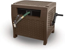 Suncast Wicker Style Resin Hose Hideaway with Hose Guide, Java, 175 Feet