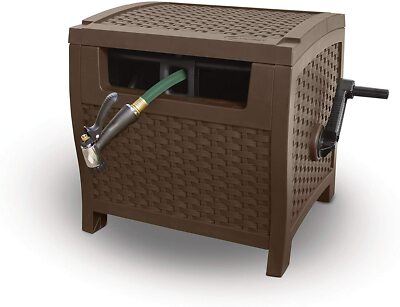 Suncast Wicker Style Resin Hose Hideaway with Hose Guide, Java, 175 Feet
