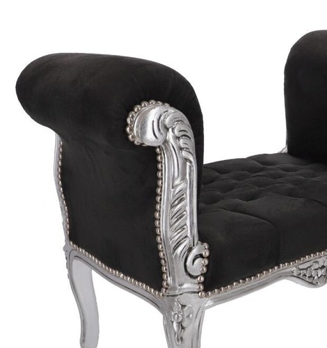 Panca Panchetta In Legno foglia argento con rivestimento velluto luxury nero - Foto 6 di 6