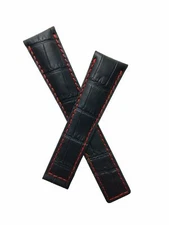 22/18 mm XL BLACK CROCODILE STYLE LEATHER WATCH STRAP to fit TAG Heuer MONACO