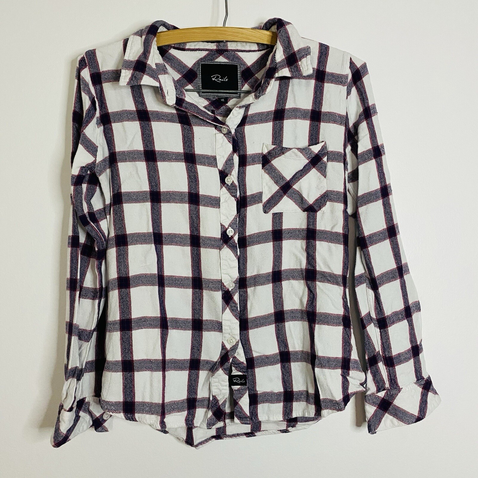 Rails Women's XS Red, White & Black Hunter Plaid Button Down Flannel Shirt