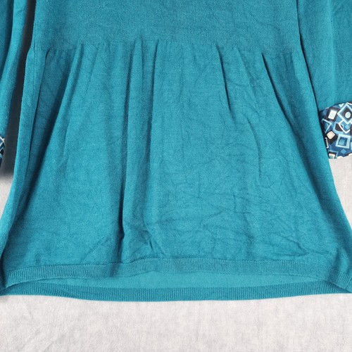 ELEMENTZ Woman Top PS Blue Sweater Faux Geometric Print Shirt Contrast Cuffs EUC - Picture 7 of 12