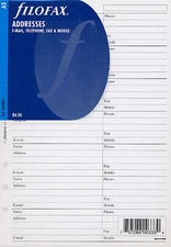Filofax A5 Contacts, E-Mail, Telephone, Mobile - 20 Sheets - 340206