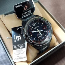 SEIKO Brightz SAGA267 Solar Radio Black Dial Analog Date Men's Watch Used