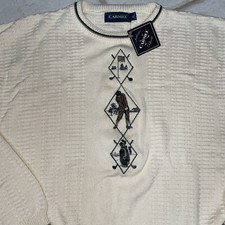 AUTHENTIC CARMEL GOLFWEAR LIGHTWEIGHT SWEATER SZ XL MADE IN USA BEIGE CREW NECK