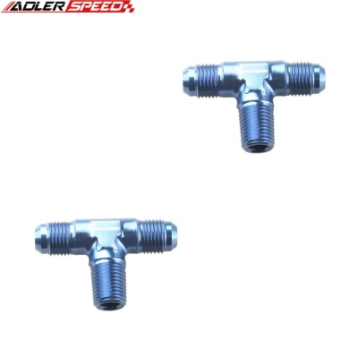 ADLERSPEED 2PCS -4AN AN4 Male Flare To 1/8'' NPT Tee T-piece Fitting Adapter Blue