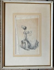 ::DRESS LADY IN DRESS WITH COMPARTMENTS GRAPHIC NOBLE WOMAN ANTIQUE 19TH CENTURY FRAME STITCH